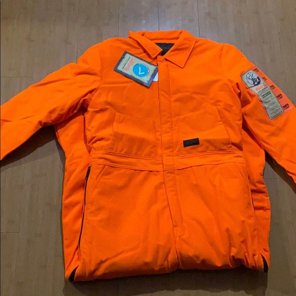 Bright orange lined bibs